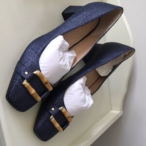 Talbots Navy Textured Flats with Gold Accents
